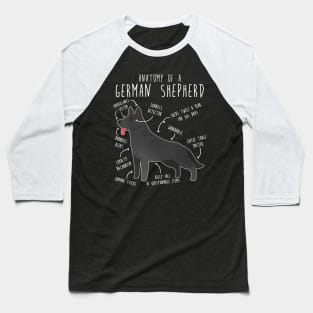 Black German Shepherd Dog Anatomy Baseball T-Shirt